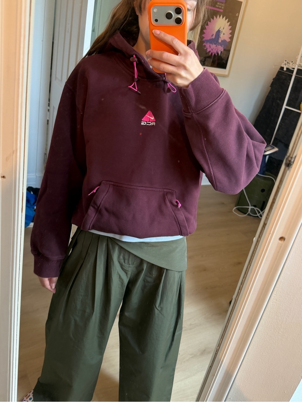 Nike ACG Women’s Maroon Hoodie Sweater with Pink Accents